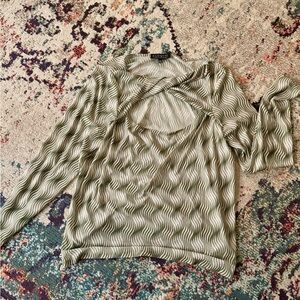 Eloquii Cut Out Green Geometric Wave Sheer Top